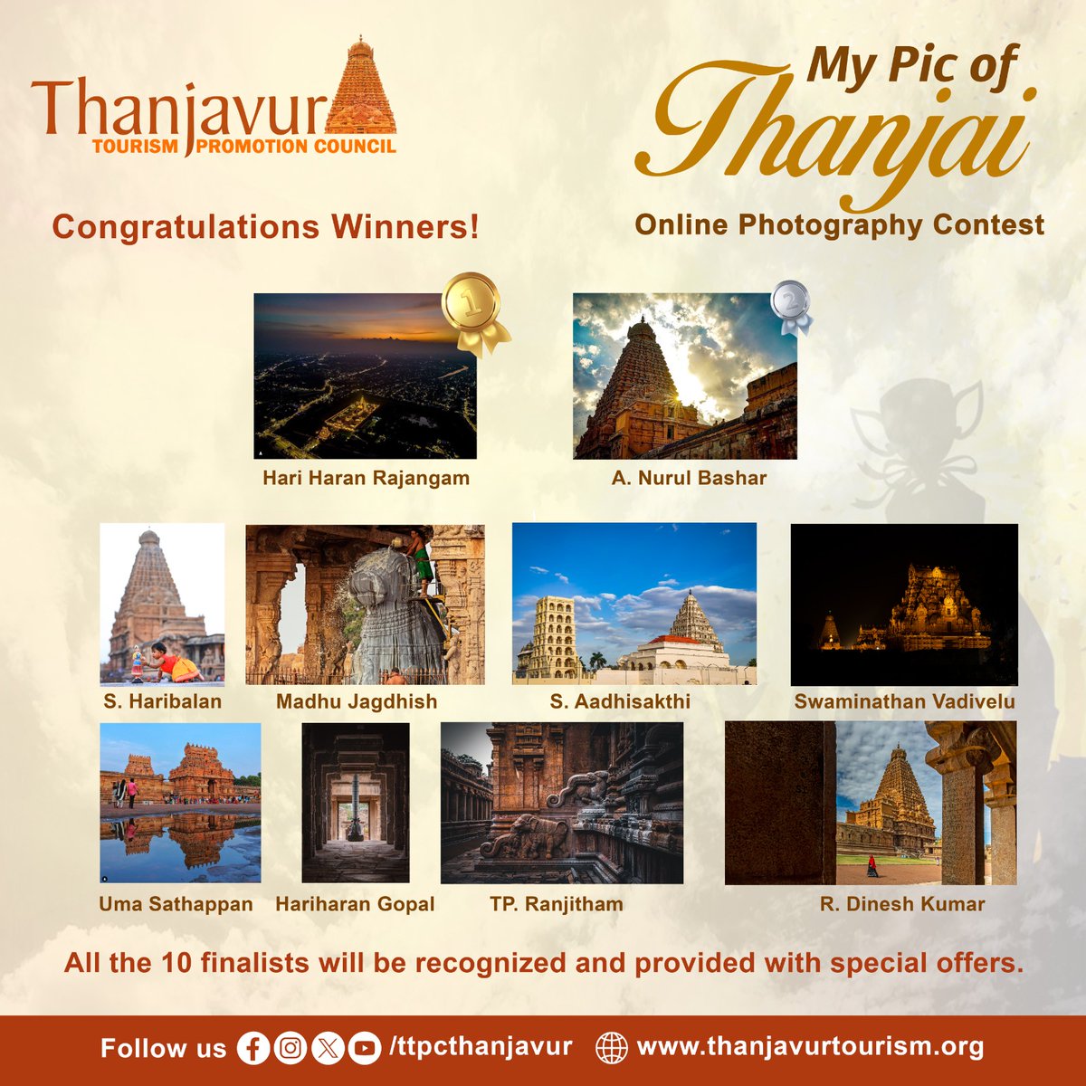 TTPC congratulate all the winners of #MyPicOfThanjai Online Photography Contest. #TTPCThanjavur #ThanjavurTourism #Thanjavur #PhotographyContest @tntourismoffcl India Tourism - Chennai