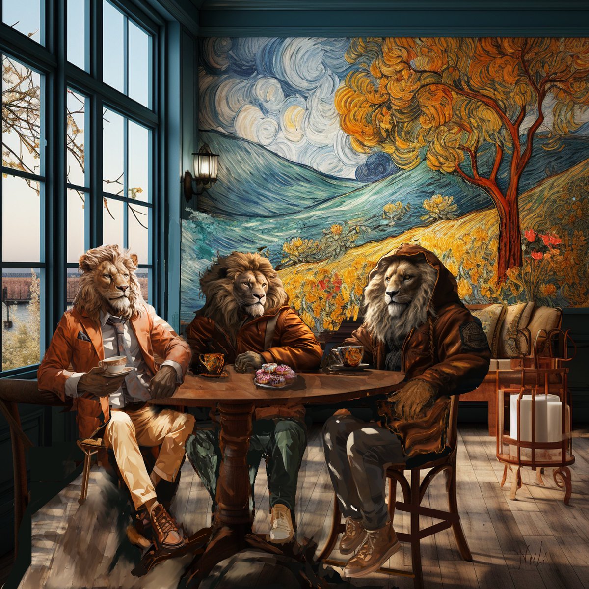 GM! I am very happy to have once again my work selected in an open call. This art was selected to be exhibited at the Lion's Milk cafeteria. Thanks to <a href="/thehugxyz/">JJ</a> , <a href="/cafflions/">Caffeinated Lions</a> and <a href="/Bloomberg/">Bloomberg</a> for the opportunity. #ArtFusiongroup #nftart #paintings #nftartgallery
