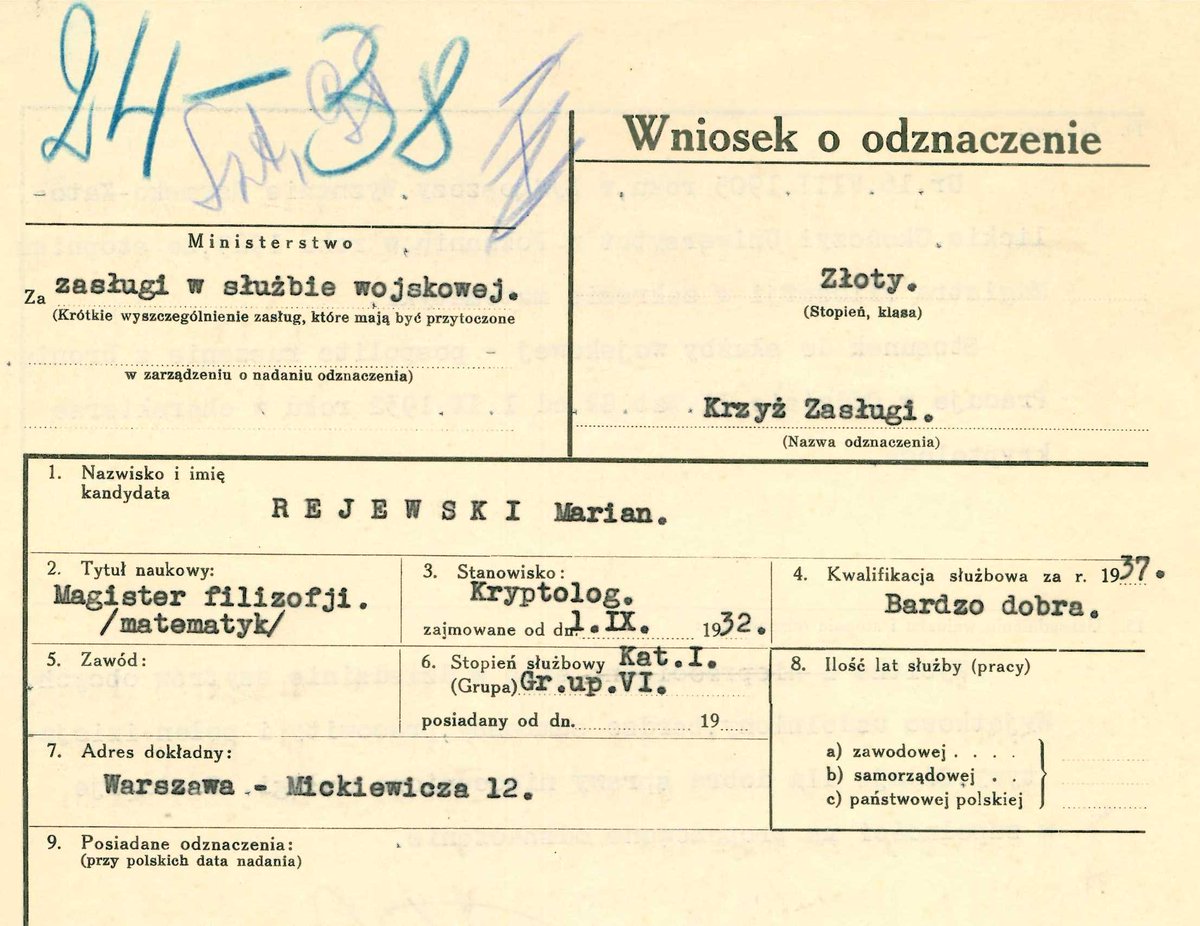 WBH_2016's tweet photo. 44 lata temu zmarł Marian #Rejewski (16 VIII 1905-13 II 1980), matematyk, kryptolog. Odegrał kluczową rolę w złamaniu kodów niemieckiej maszyny szyfrującej #Enigma. https://t.co/MTLAtJ5FG8