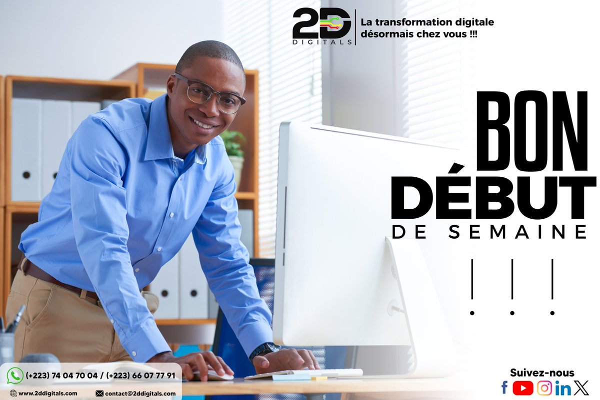 Début de semaine, nouveau départ, nouvelle chance pour mieux faire. Alors donnez le meilleur de vous-même dans chaque tâche que vous allez entreprendre. N'oubliez pas de travailler dans la bonne humeur.

#lundimotivation
#2ddigitals