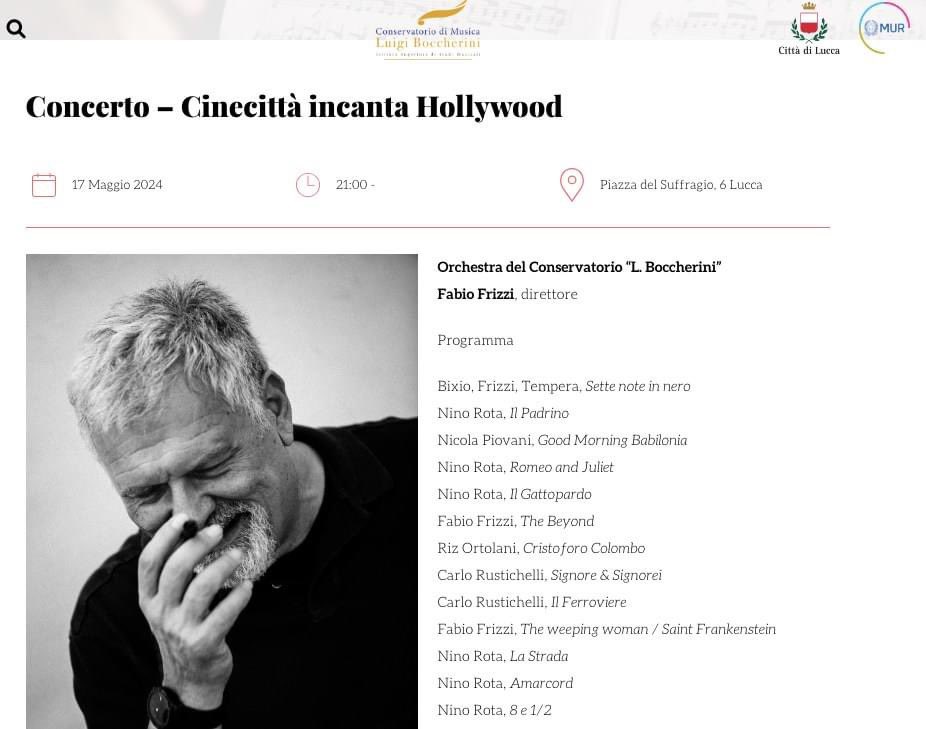 A Maggio Lucca è ancora più bella... 
Io e l'Orchestra del Conservatorio Luigi Boccherini vi aspettiamo per un tuffo nella grande musica del nostro cinema. Quello che ha incantato Hollywood!
Ecco il link per i biglietti
vivaticket.com/.../cinecitta-…