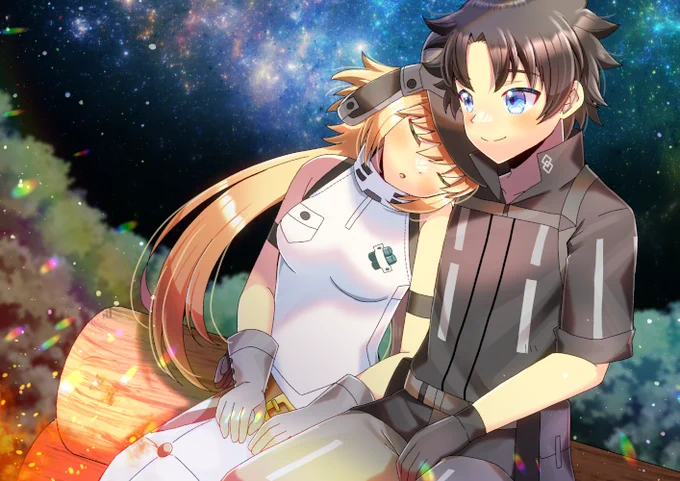 FGOの藤丸立香とアルトリア・キャスターを描かせて頂きました!リクエスト有難うございます  #FGO #アルトリア・キャスター #藤丸立香 #ぐだ男
