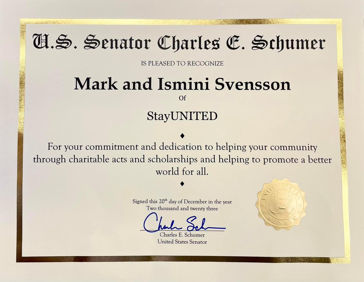 StayUNITEDTweet's tweet photo. It is a true honor to receive this recognition from United States Senate Majority Leader, @SenSchumer! https://t.co/eicZTEmzFT