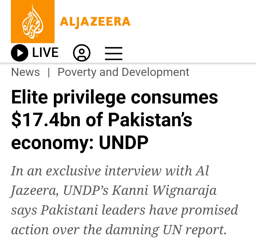 AneeqAli10's tweet photo. Pakistan's elite, including businesses, wealthy, landowners & military, enjoy $17.4bn in benefits (6% of GDP).This fuels inequality,corporations getting the most at $4.7bn. Leaders promise reform, but elite dominance in politics complicates change. #UNDPReport #EconomicPrivilege https://t.co/Dx0Q67KRMN