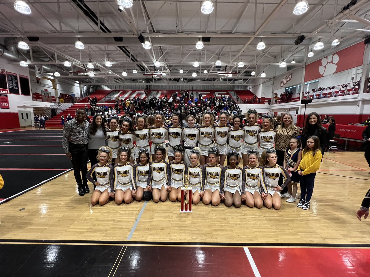 NVHSCheer's tweet image. Varsity ending the weekend with a HIT and 2nd Place at Niles West! Two great performances this weekend!! GO CATS! 😻💙💛 #StandardOfExcellence