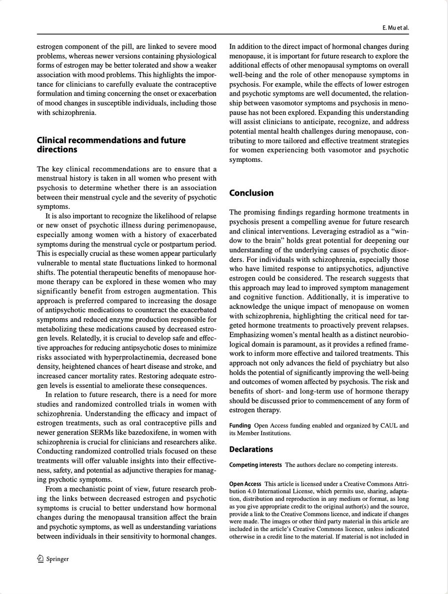 HER Centre Australia (@her_centre) on Twitter photo Dr <a href="/evelinemu_/">Eveline Mu</a>'s latest review on the role of estrogen in #schizophrenia has just been published in <a href="/SpringerNature/">Springer Nature</a>!
Discover how estrogen could be a game-changer in treating #psychosis, with future research and clinical recommendations in this article: rdcu.be/dvZy7 Dr <a href="/evelinemu_/">Eveline Mu</a>'s latest review on the role of estrogen in #schizophrenia has just been published in <a href="/SpringerNature/">Springer Nature</a>!
Discover how estrogen could be a game-changer in treating #psychosis, with future research and clinical recommendations in this article: rdcu.be/dvZy7