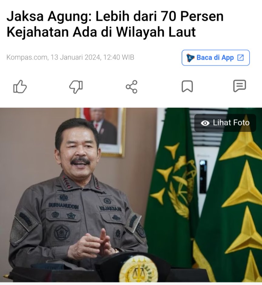 Kalo merhatiin pernyataan JA <a href="/ST_Burhanuddin/">ST Burhanuddin</a> ini berarti sinergisitas <a href="/_TNIAL_/">TNI Angkatan Laut</a> <a href="/DivHumas_Polri/">Humas Polri</a> dan <a href="/kkpgoid/">KKP RI</a> dgn <a href="/KejaksaanRI/">Kejaksaan RI</a> nih.. 
Gk heran sih, krn luas perairan kita emang luar biasa luas jd harus ada kerjasama antar APH.