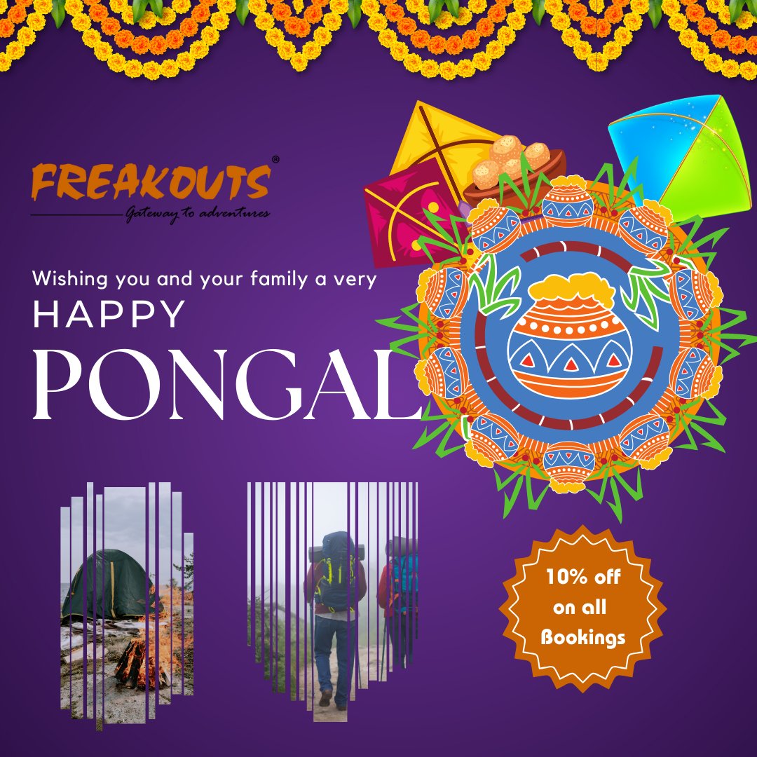 Freakouts's tweet photo. May this harvest festival reduce all your fears and failures from your life and fill your heart with calm and healthy thoughts. Happy Pongal!

#pongal #happypongal #Sankranthi2024 #festival #tstdc #aptdc #tourism #travel #adventure #obt #teamouting #outboundtraining https://t.co/V2zAh5H4Am