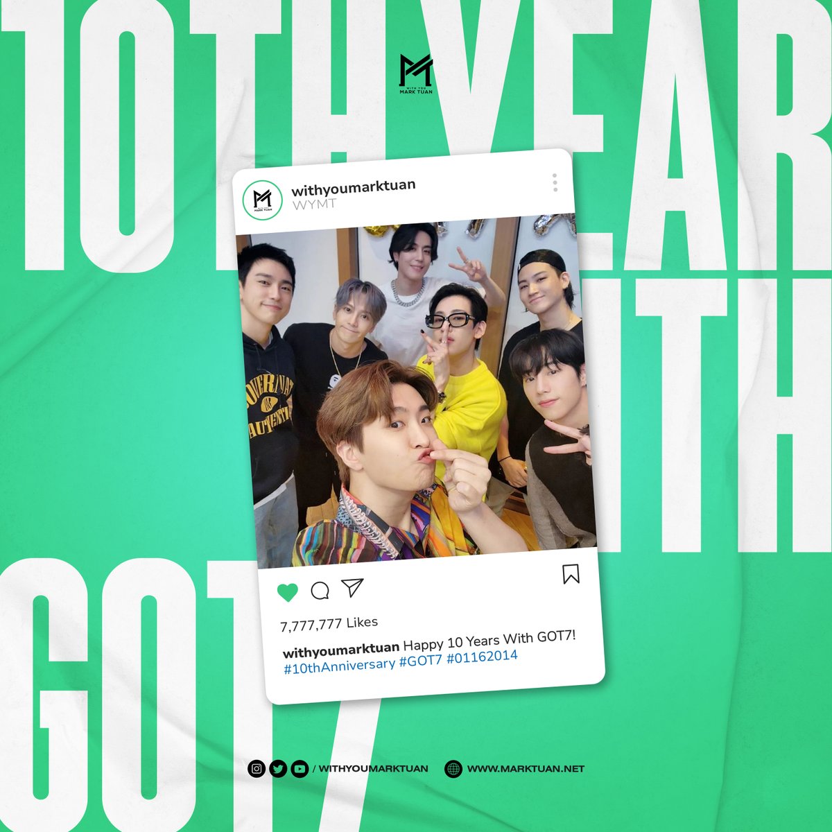 withyoumarktuan's tweet photo. Can’t believe it’s been TEN years since GOT7’s debut! 🥹Congratulations to JAY B, Mark, Jackson, Jinyoung, Youngjae, BamBam, Yugyeom, and Ahgases💚 To 10 and more 🥂 We are in it for the long ride! ✨

PAGE TEN WITH GOT7
#ADecadeWithGOT7
#갓세븐_십년째무대뿌셔
#GOT7 #갓세븐 @GOT7 https://t.co/KsaKCBuVIi