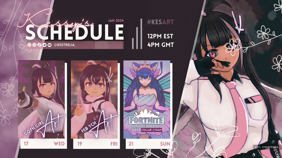 🐦 WEEKLY SCHEDULE 🐦

⌢•⌢•⌢⬥⌢•⌢•⌢
◦  Wed [17]: Goth girl art @ 12pm EST
◦  Fri [19]: February YCH art @ 12pm EST
◦  Sun [21]: Gordon's DEBUT collab @ 10am EST
⌣•⌣•⌣⬥⌣•⌣•⌣

Hope to see you 💖
RTs appreciated!
#vtuber