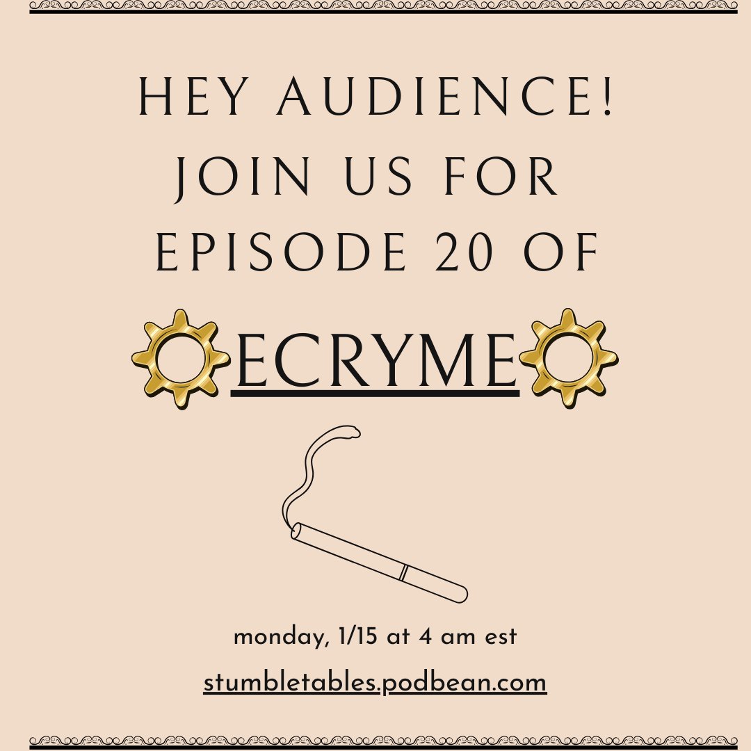 StumbleTables's tweet photo. Join Jacque and Carmellia for a jaunt to the steampunk DMV! 😂https://t.co/hExLbKYDbL #stumbletablesentertainment #stumbletables #opensesamegames #ecryme #actualplaypodcast #actualplaypodcasts #ttrpgcommunity #ttrpgs #ttrpg #podcasts #steampunk https://t.co/LvYryyGe5R