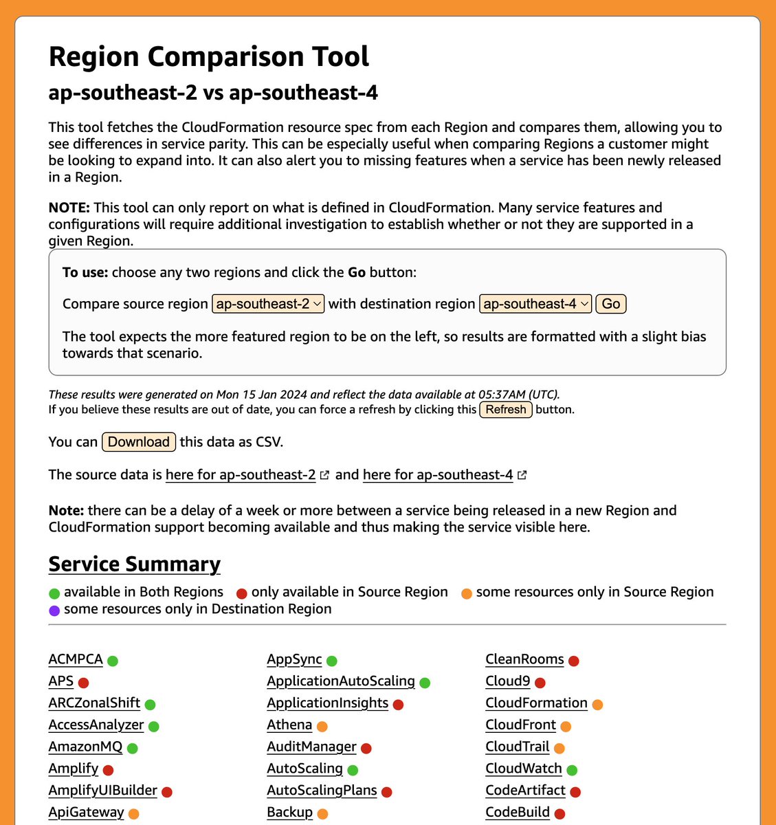I wrote a tool to compare two AWS Regions - you can try it here region-comparison-tool.com #aws #migration #australia #canada #israel #hyderabad #spain
