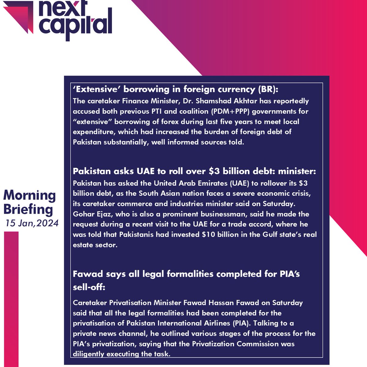 NextCapitalLtd's tweet photo. Morning Briefing For January 15, 2024
#Nextcapital #NextResearch https://t.co/alxSJNvjFA
