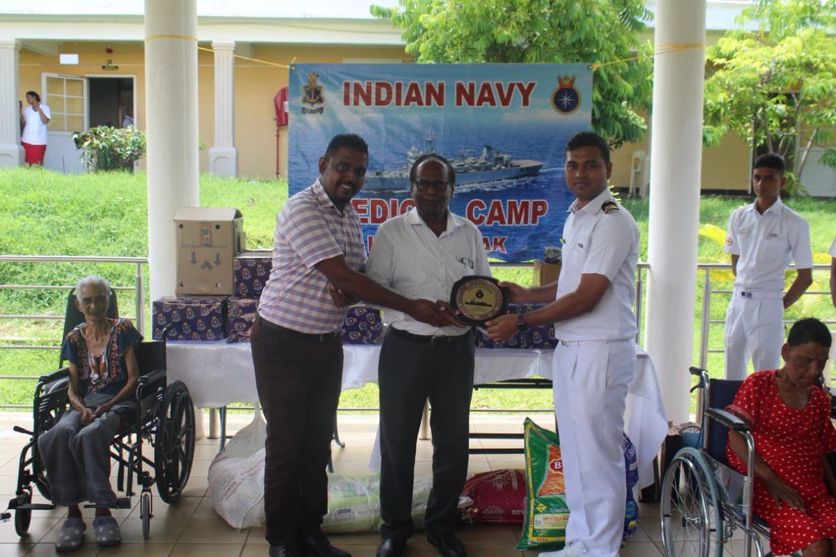 INS Darshak undertook community outreach activity at Foyer Trochetia Charitable Residential Care Home, Mauritius. The Ship's Officers & personnel interacted with the elderly members & undertook their basic health checks. A donation of medical aid & other articles was also made.