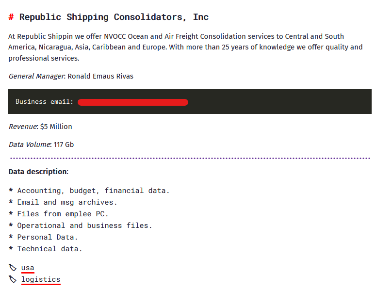 Republic Shipping Consolidators cyberattack