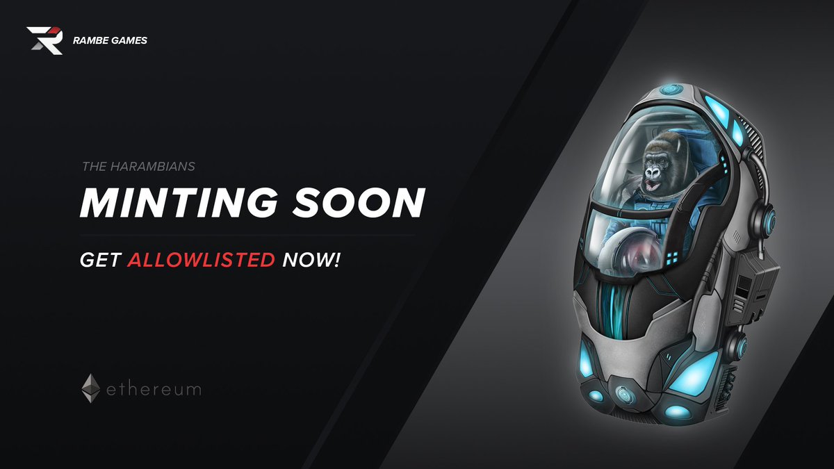 RambeGames's tweet image. The Harambians - Allowlist 🦍

We're minting on #ETH early 2024 and are giving out a limited number of Allowlist spots! ✅

Don't kick yourself later. 🙃 

Secure your spot now! 👇

REGISTER: galxe.com/n2zXpsnkjALk9b…

Join our Discord: discord.gg/rambegames