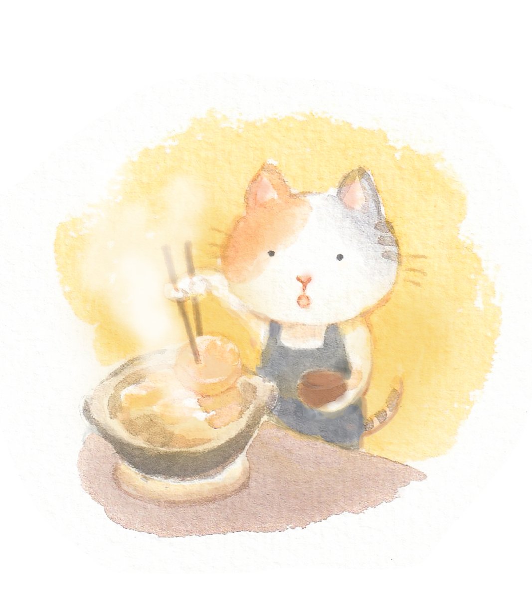 ご無沙汰していました。大変遅ればせながら、今年もよろしくお願いいたします。
＃水彩イラスト　＃ねこイラスト　#こたつみかん 　＃おでん大根　＃今年もよろしくお願いします