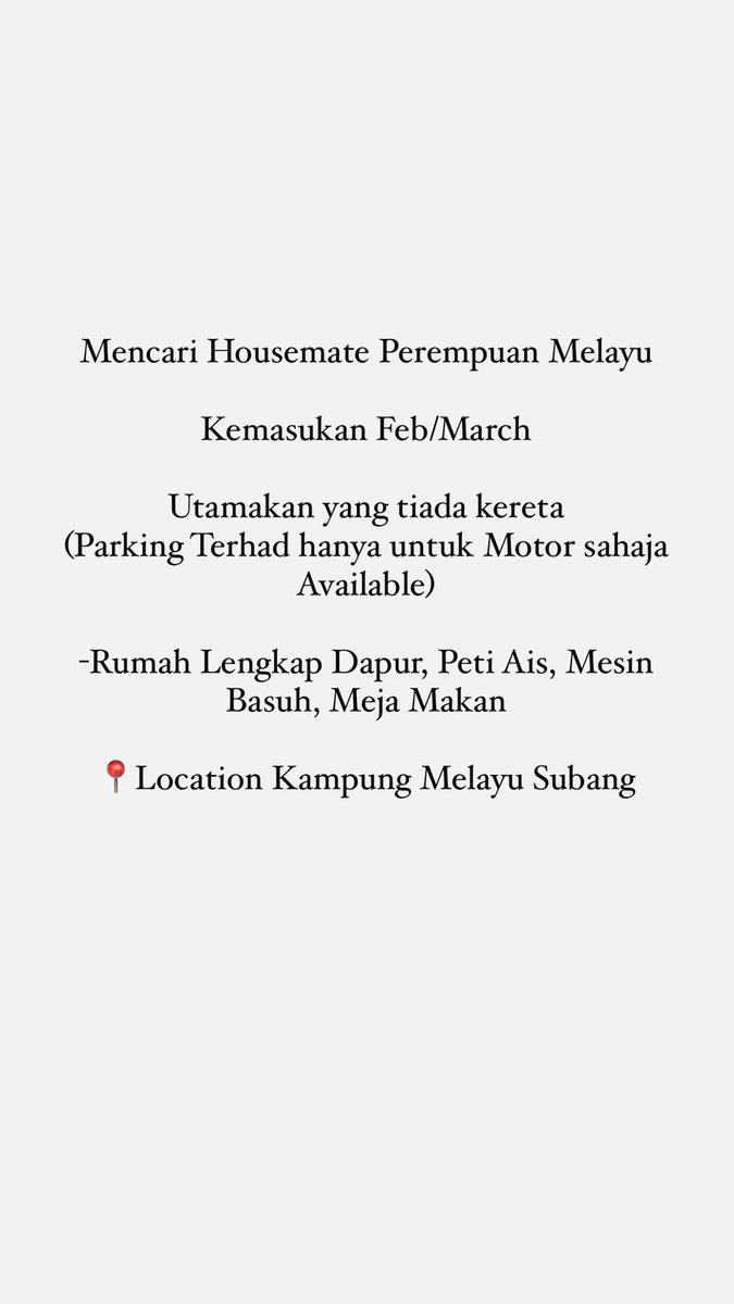MiyyJ's tweet photo. @tallyblurnisa Hi, i tengah cari housemate. Nak gambar and harga sewa boleh dm ya🙇🏻‍♀️ i ada 1 master available. Boleh duduk sorang or dua. For now mmg i duduk sorang je https://t.co/hUmBafmk83