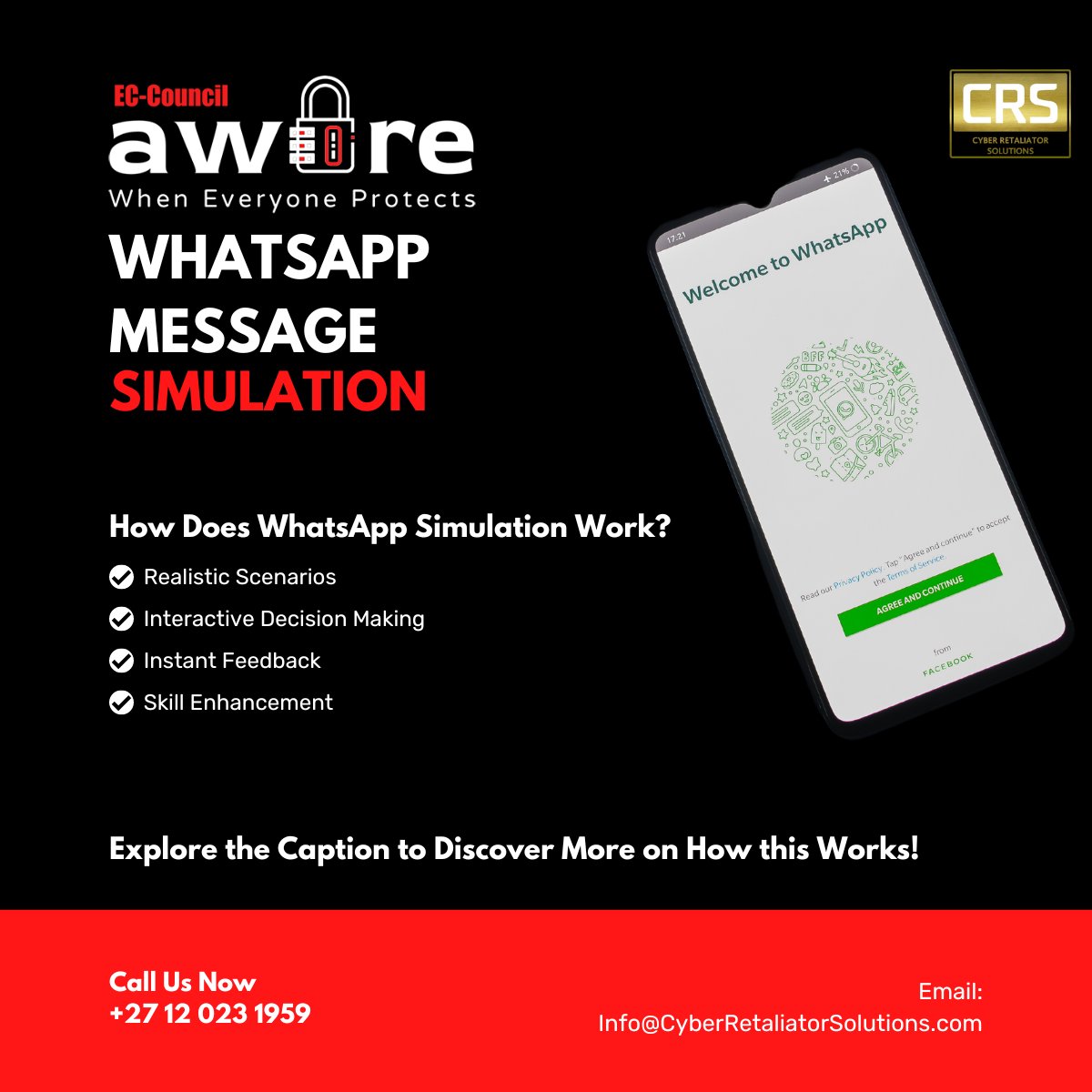 CRS_Cyber's tweet photo. ๐ Elevate Cyber Security with WhatsApp Simulation on our state-of-the-art Awareness Platform!
Tailored for Businesses, Instruct Staff on Cyber Risks within WhatsApp.
#AlwaysWinning #CyberSecurity #AwarePlatform #WhatsappSimulation https://t.co/M7vOismXe1