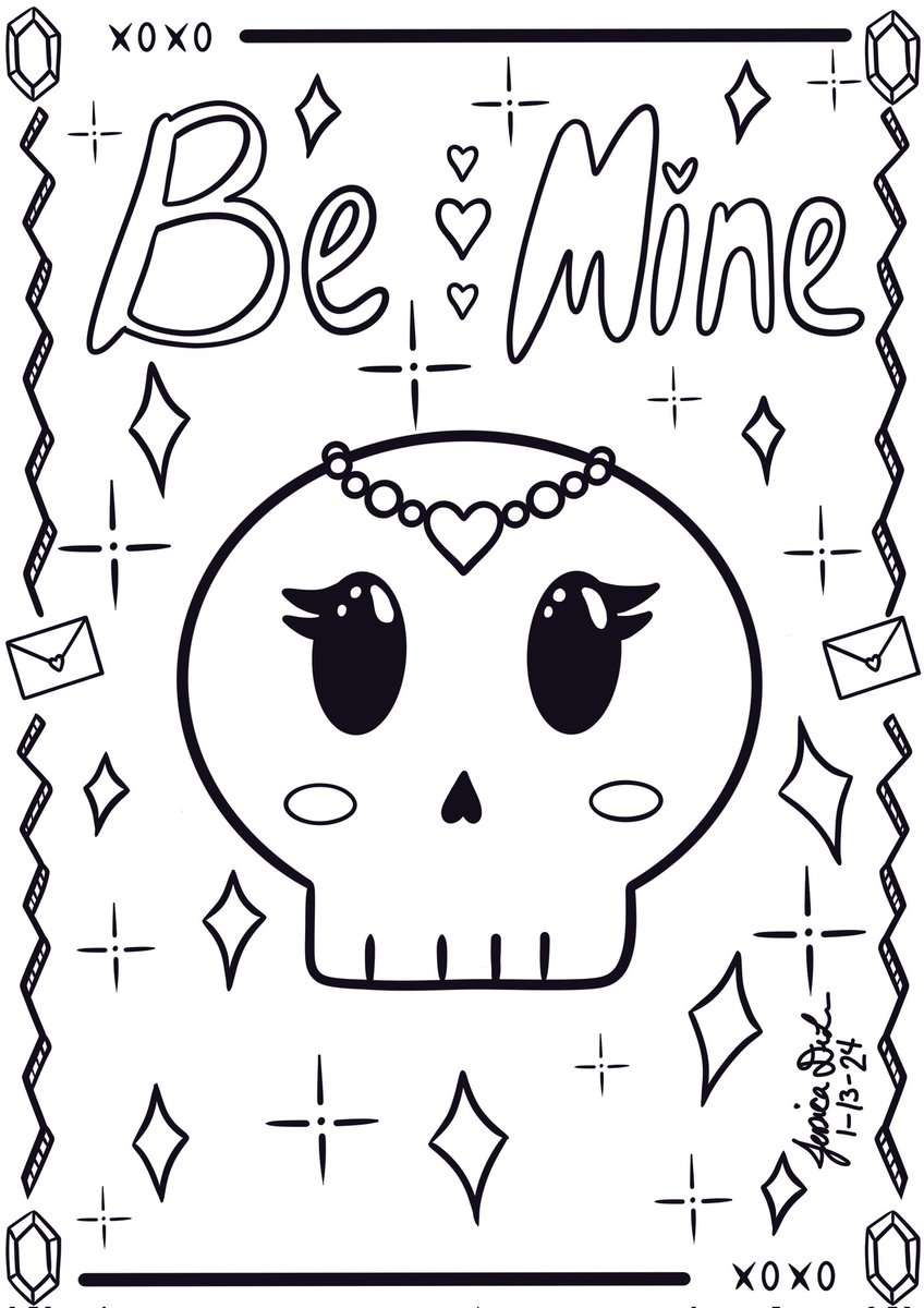 theonlykai1's tweet photo. Final coloring page done for Valentine's set! #art #coloring #coloringpage #skull #BeMine #sparkle #heart #cute #digitalart https://t.co/Jhx0OE5poE