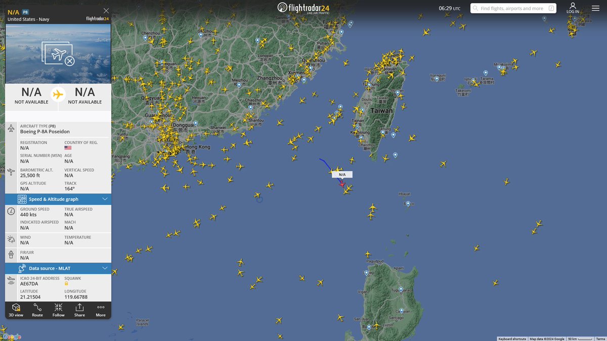 AIYeyENGDdJkjTr's tweet photo. Jan. 15, 2024
#Okinawa Kadena Air Base #South China Sea
#NoCALLSIGN #AE67DA USN P-8A Poseidon https://t.co/Be2FWlDCO0