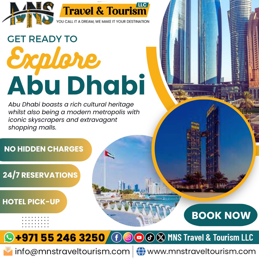 mnstravel's tweet photo. "Abu Dhabi, a city of dreams, where ambition soars as high as its skyscrapers."
Don’t miss this chance to explore more about it.

Book Your Tour Right Now Through Our Website https://t.co/1LussyFr4X
 Contact Us: +971 55 246 3250
.
.
 #abudhabi #mnstraveltourism #presidentpalace https://t.co/ZcP0wNFBoj