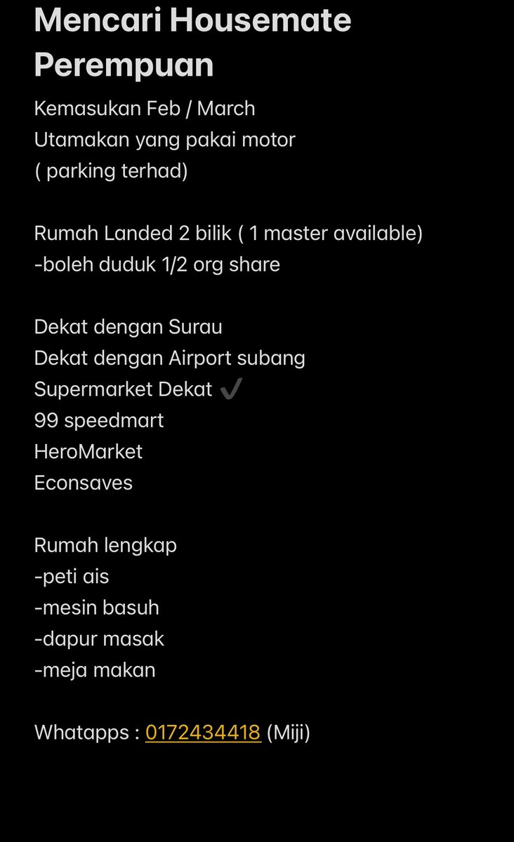MiyyJ's tweet photo. Urgent mencari Housemate untuk master bedroom. Boleh kongsi 1/2 org
Rumah landed Kampung melayu subang
@rumahsewasa @BilikSewaMampu @rumahsewasa 
#biliksewakampungmelayusubang
#biliksewashahalam
#biliksewa #biliksewamurah https://t.co/sK2HoBc2DQ