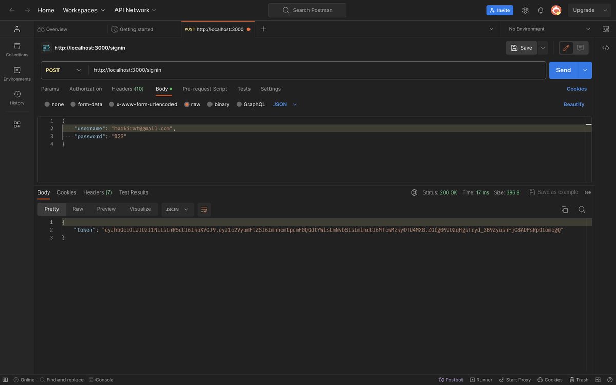 theimpulse____'s tweet photo. Week 3.2 by @kirat_tw :
✅ Database and Authentication
✅ fetch()
✅ Try catch block
✅ Hashing, encryption
✅ JWT 
✅ Authorization header
✅ MongoDb, Mongoose
#mern #100DaysOfCode #Grow ✨🚀 https://t.co/4yRHefl1bQ