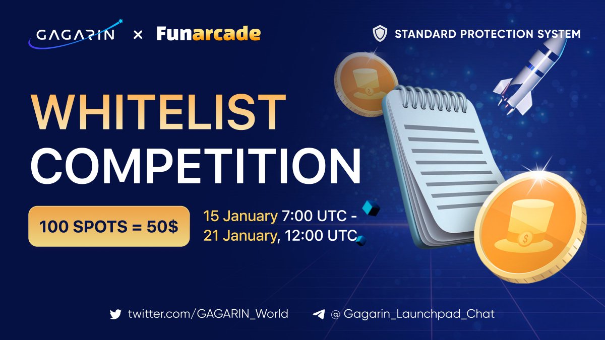 GAGARIN_World's tweet photo. WL Contest Time ⏰

Win FREE participation in Risk-free #IDO @Funarcade_io 𝕏 @Gagarin_world

➕https://t.co/acaeAmglx6 is dedicated to giving back, sharing up to 90% of profits seamlessly with the community, sans complex affiliations—just direct benefits for you.

100 winners = 💲50 free spot  

✅Like | RT | Tag 3 Friends 

✅ Complete #TaskOn 
https://t.co/QFJehjkL5W

#Gagarin #IDO #whitelist #airdrop #giveaway #Funarcade
