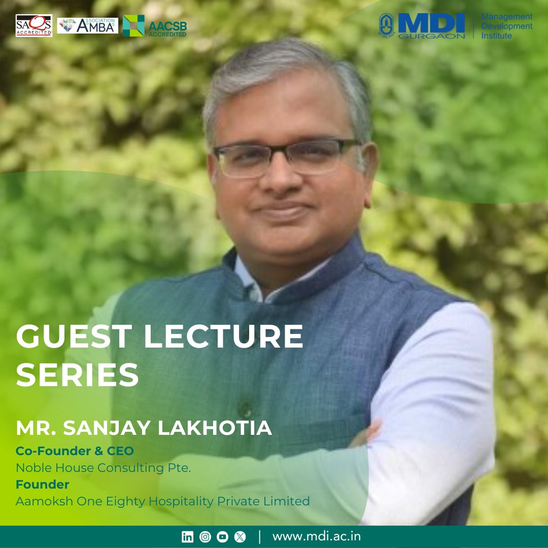 mdinmp's tweet photo. Had an amazing knowledge session with industry titan, Mr. Sanjay Lakhotia, Co-Founder &amp; CEO at Noble House Consulting Pte. &amp; Founder of Aamoksh One Eighty Hospitality Private Limited, at @mdigurgaon  @mdinmp #EMBAInspirationSeries #LeadershipExcellence #FutureExecutives https://t.co/aSS911Kqgw