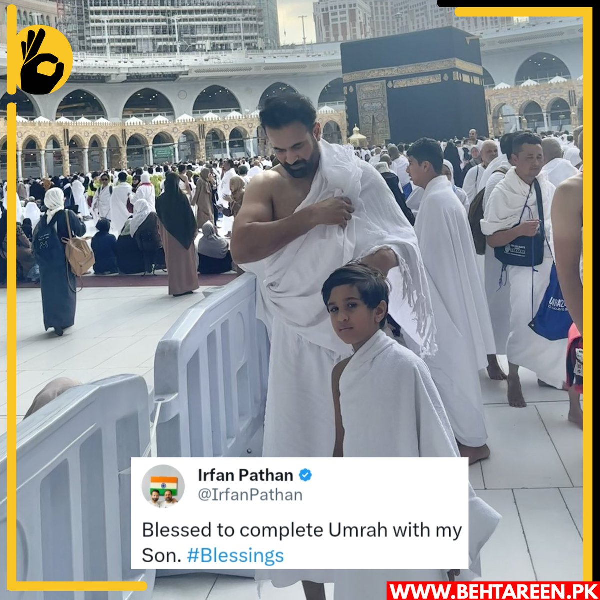 Behtareenpk's tweet photo. Indian cricketer Irfan Pathan performed Umrah with his son. https://t.co/1V8FQCZFFf