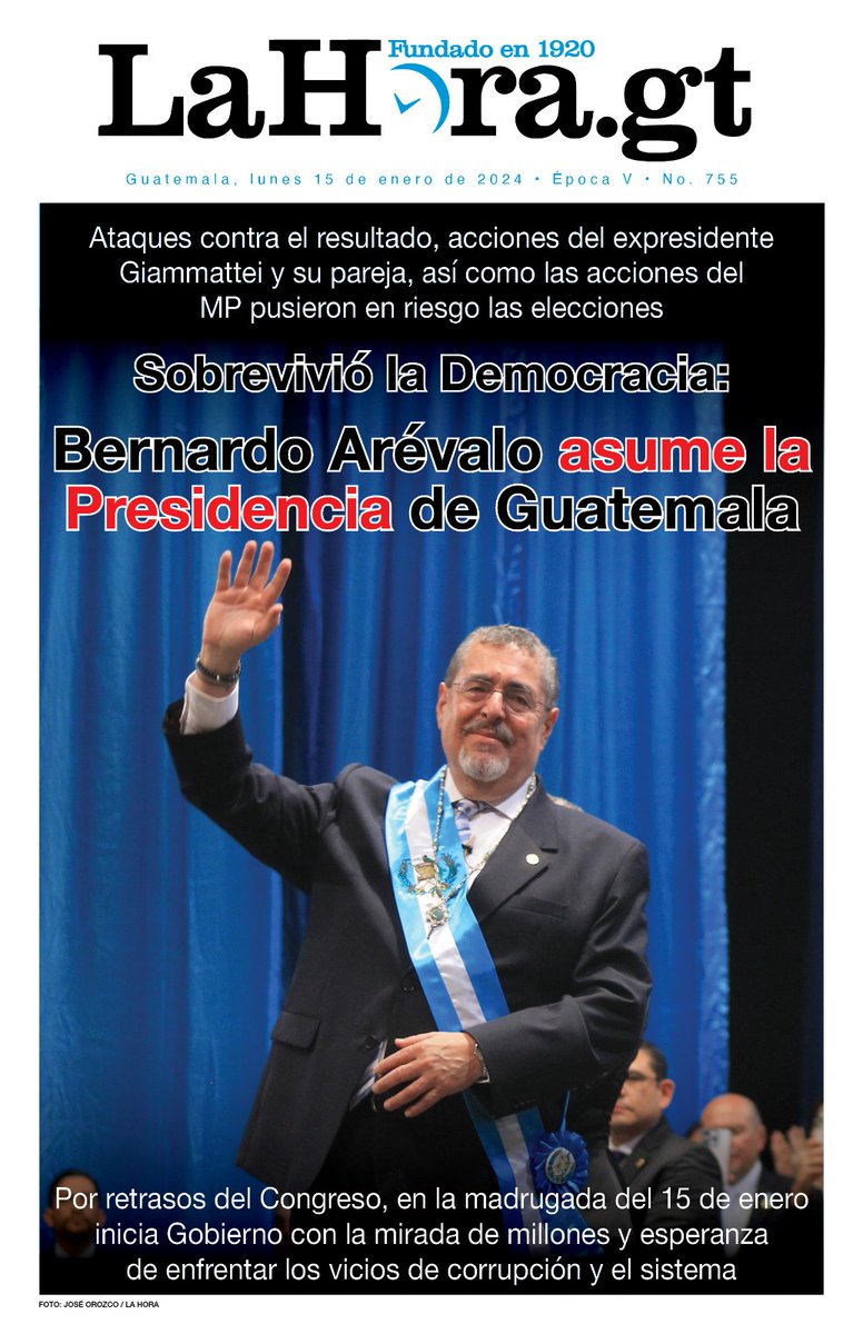#PORTADADEHOY | 

🇬🇹 Sobrevivió la Democracia: Bernardo Arévalo asume la Presidencia de Guatemala.

Los detalles en este enlace 👉🏻 lnk.bio/s/lahoragt/cbc…