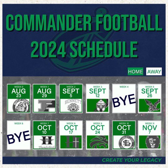 Schedule drop, let’s go! ‘24! 
🙏🏾💚⚓️💙
#CreateYourLegacy’24
#ChangeTheGame