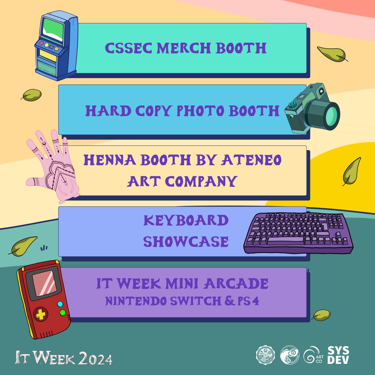 addu_cs's tweet photo. Not into Esports? Don't worry because IT Week is more than Esports!🤯🕹️

We've got tons of activities for you to enjoy at IT Week 2024. Don't also forget the booths, delicious treats, and wonderful glam for you to love. Come visit us at Arrupe Hall!💜

#itweek2024
#breakthrough💫 https://t.co/gBfzzTYsMi
