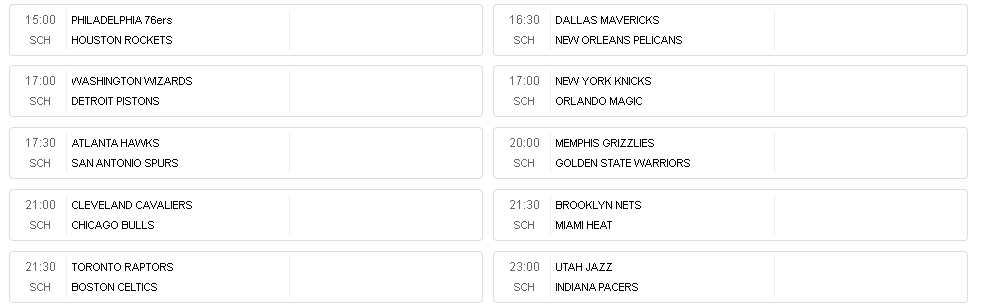 HORARIO NBA DE HOY (Hora Estadounidense)