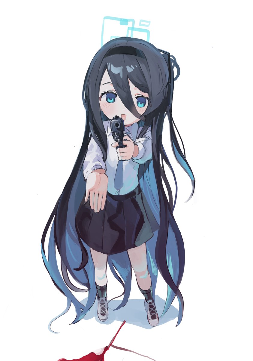aris (blue archive) 1girl weapon gun solo skirt long hair blue eyes  illustration images