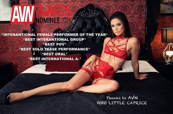 thanks to @AVNMediaNetwork @AVNMagazine @AEexpo and my fans for tons of nominations at the AVN   and<a class="tags" href="/tag/avnmedianetwork">@avnmedianetwork</a><a class="tags" href="/tag/avnmagazine">@avnmagazine</a><a class="tags" href="/tag/aeexpo">@aeexpo</a><a href="/tag/ffm"class="tags"><span>#ffm</span></a><a href="/tag/littlecapricedreams"class="tags"><span>#littlecapricedreams</span></a><a href="/tag/nasstyx"class="tags"><span>#nasstyx</span></a>