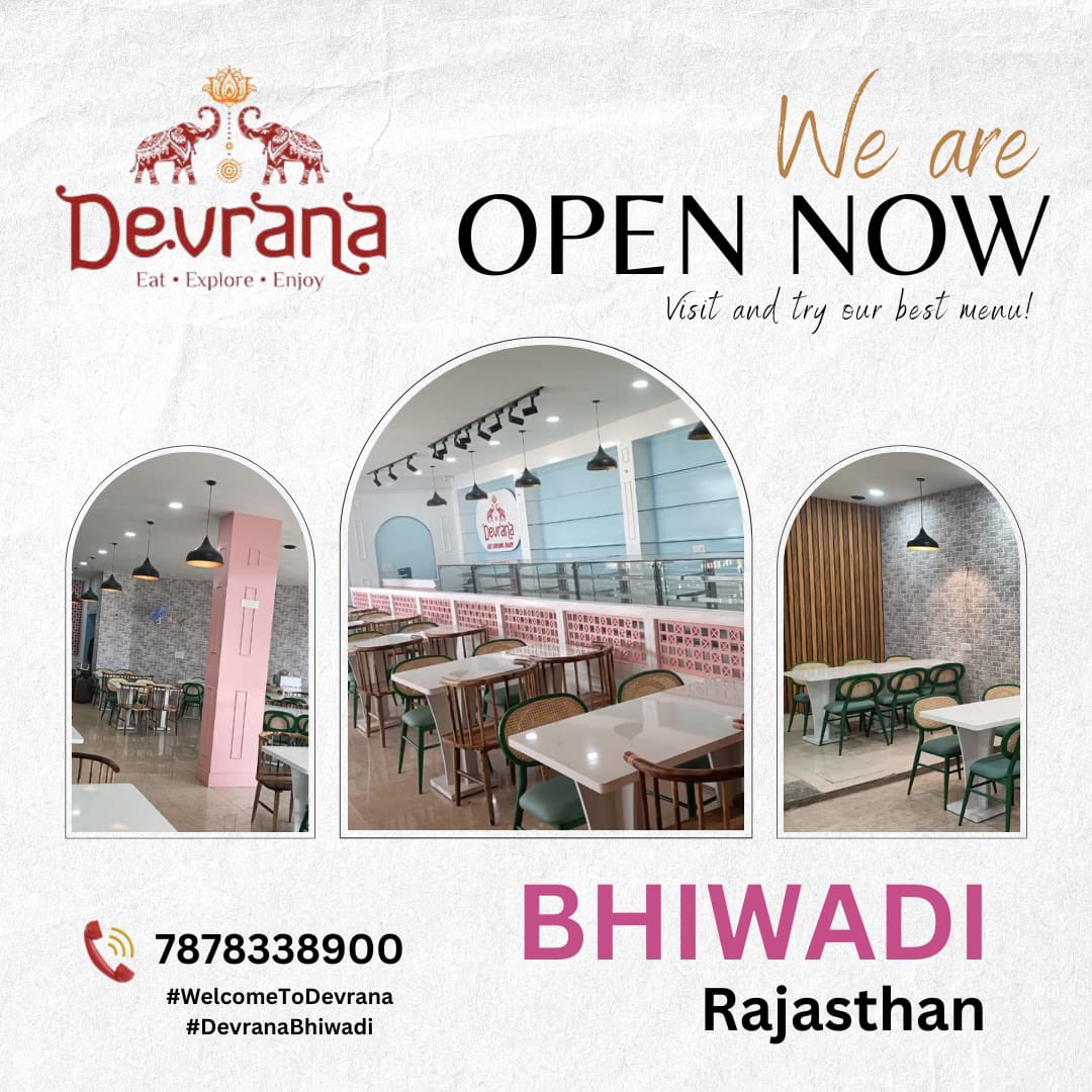 DevranaOfficial's tweet photo. So buckle up, let’s enter into the world of taste at new location!!!

We are now open at Bhiwadi, Rajasthan - Your Perfect Place to find all your food needs. 
 
#devrana #devaranabhiwadi #WelcomeToDevrana #WeLoveDevrana #bhiwadi #grandopening https://t.co/dowJErvdUV