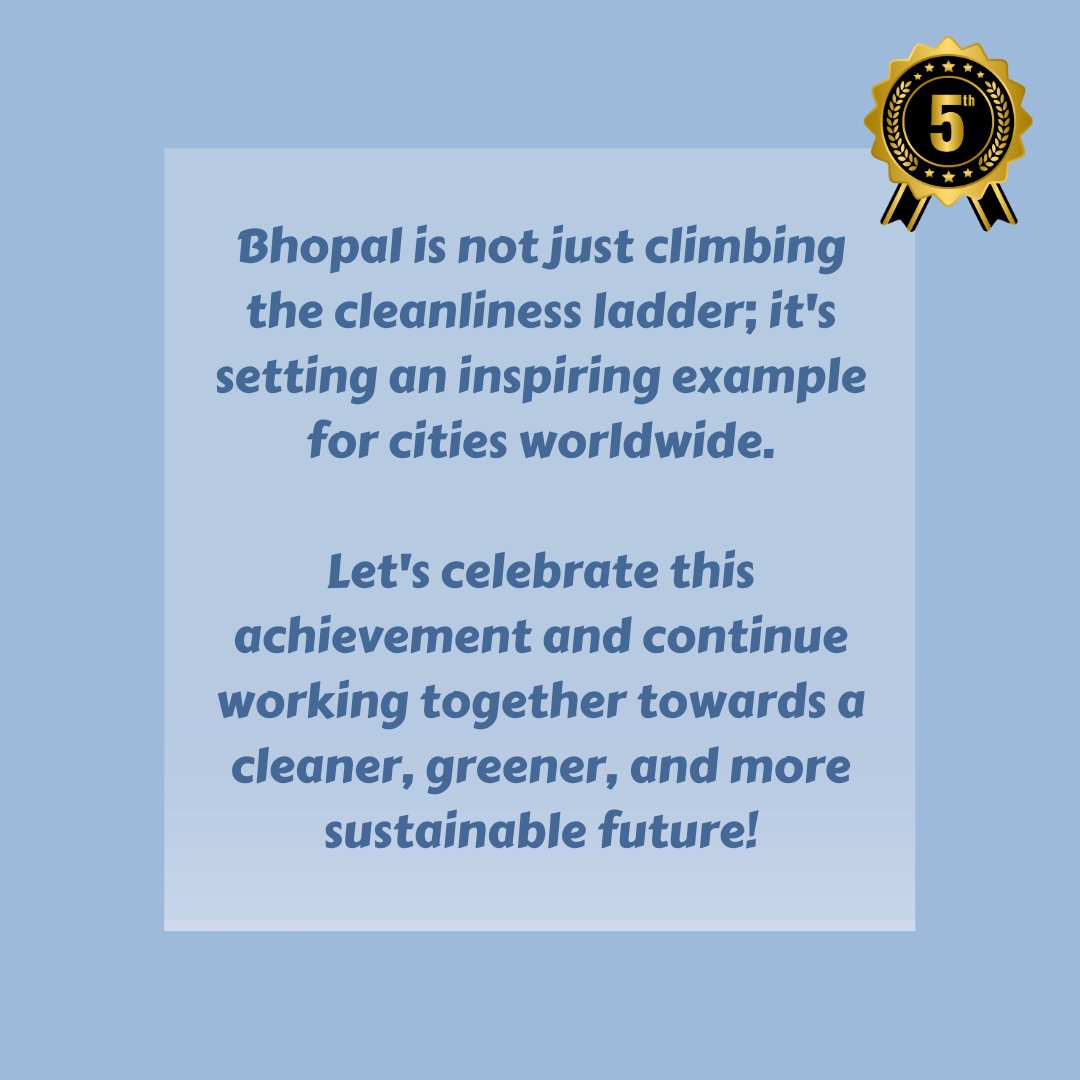 Neo_climate's tweet photo. Bhopal shines as the 5th #cleanestcity in #India with a 5-star rating for a garbage-free environment! Kudos to #Bhopal Municipal Corporation for this remarkable achievement. 👏Swipe to explore the success behind Bhopal's rise in #SwachhSurvekshan2023  #BhopalPride #swachhbhopal https://t.co/VeGhkwoLpk