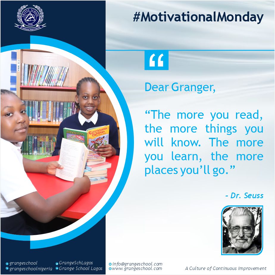 GrangeSchLagos's tweet photo. Dear Granger,
Here is your Monday Morning Reminder that you are already on the right path to success...
Keep Reading, Keep Learning!
#monday #mondaymotivation
#education #educationmatters
#britisheducationinnigeria #grange
#grangestyle #grangeschool https://t.co/AzJJ0ufX7N
