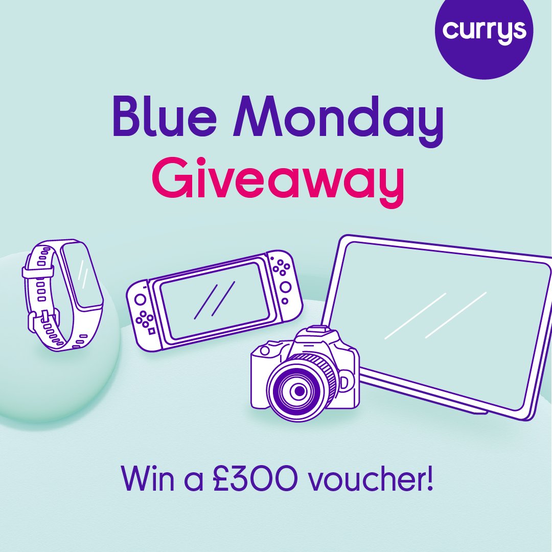 Beat the #BlueMonday blues with our giveaway! 💰 To be in with a chance to win a £300 Currys e-gift card, like this post, follow @Currys and reply to this post #CurrysBlueMonday Comp closes 17/01.