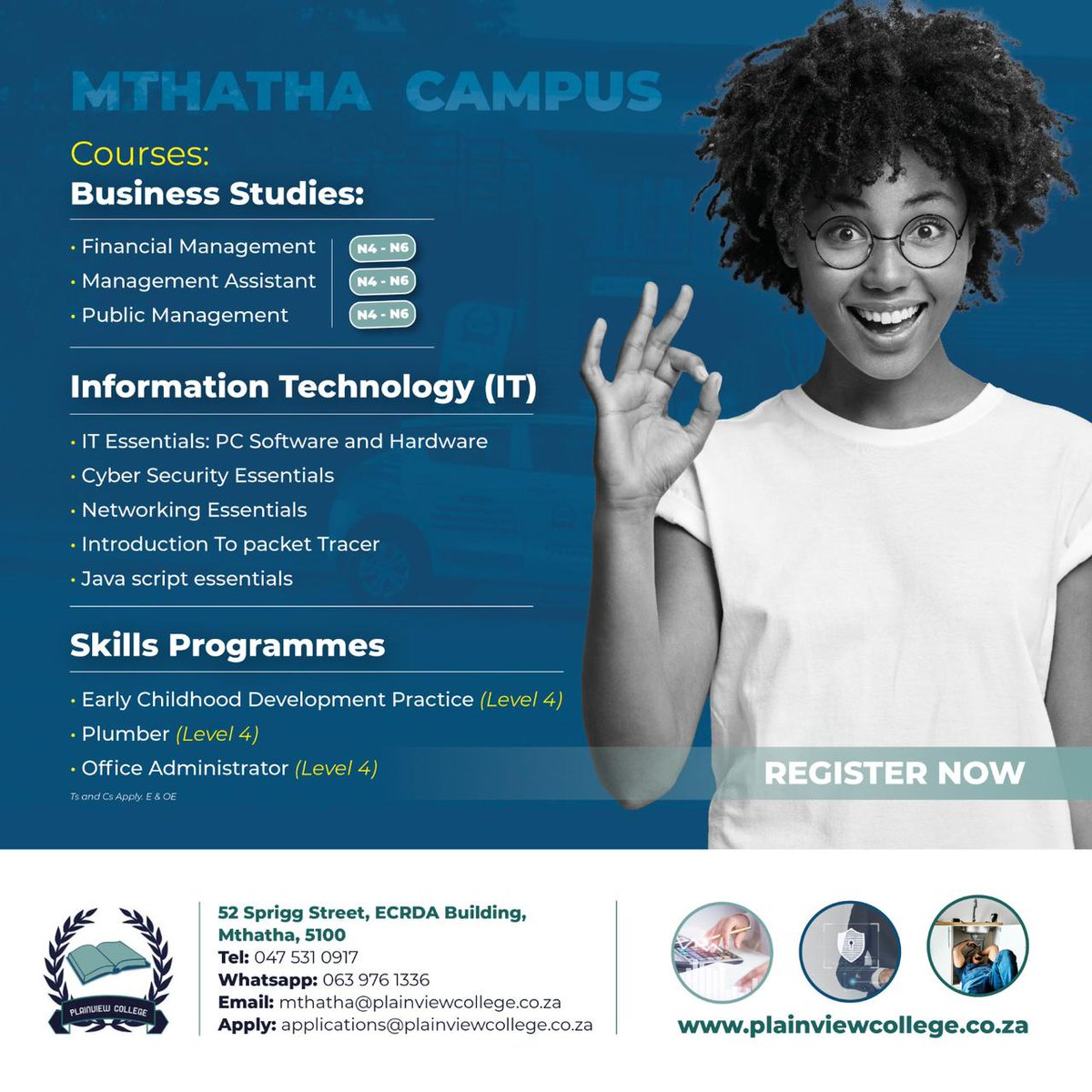 KasiEconomy's tweet photo. (ad) 📚2024 Applications are now Open
📍JHB Campus
WhatsApp:+27 (76) 806-6486
Tel:+27 (11) 624-3559
📍Mthatha Campus
WhatsApp:+27 (63) 976-1336
Tel:+27 (47) 531-0917

            🌍https://t.co/OYjX4qGd72
TikTok: @plainviewcollege
Instagram: @plainviewcollege
Facebook: @plainviewcollegeJHB/ @plainviewcollegeMthatha
