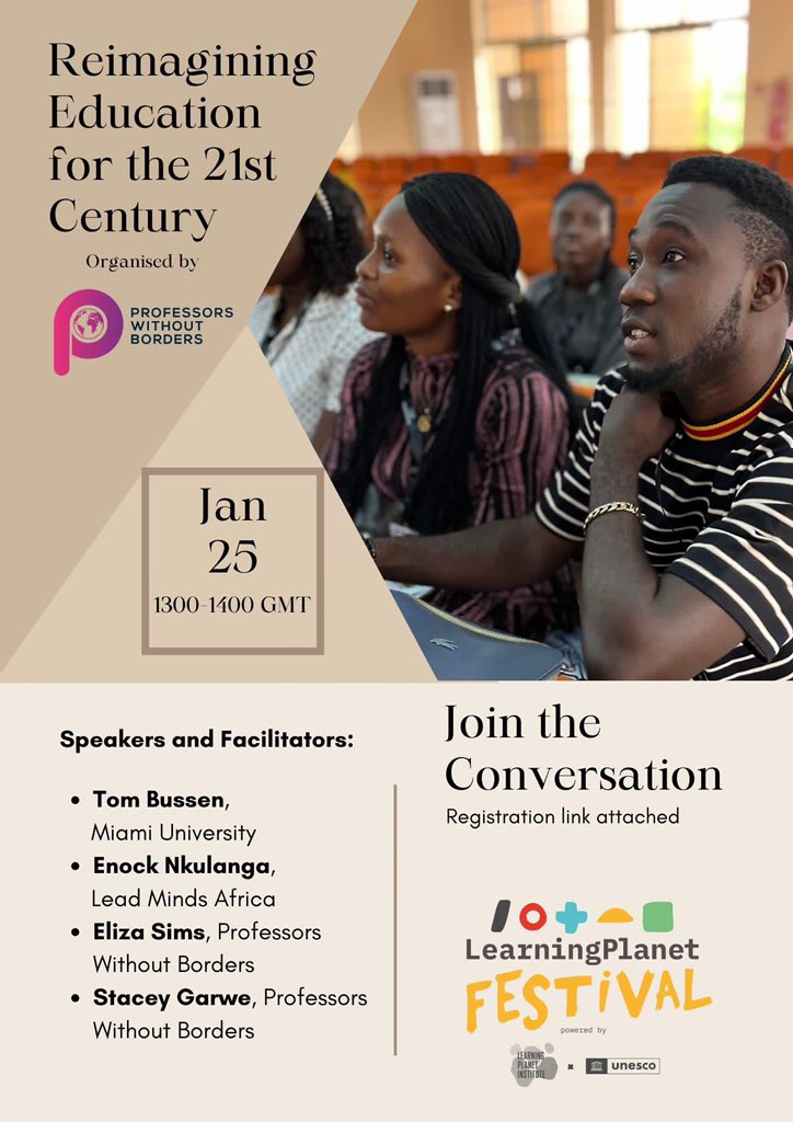 EnockNkulanga's tweet photo. Come be inspired! 🎉
I’m excited to join Professors Without Borders event for LearningPlanet : a fireside discussion on the significance of intergenerational and lifelong learning.
🔗 Register now! https://t.co/HRWuUoAizL
#education #LearningPlanetFestival #prowibo https://t.co/5W4vf7QcVe