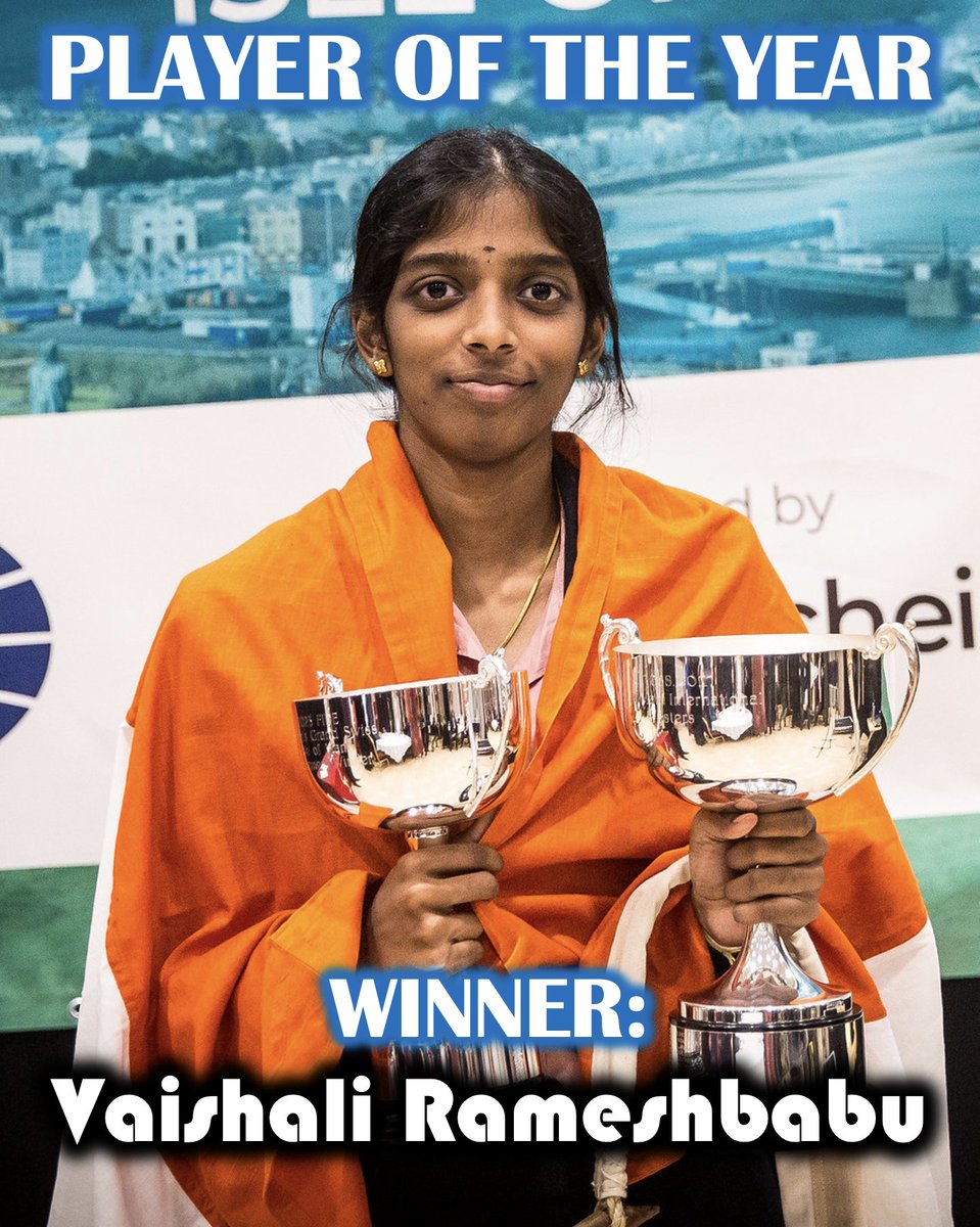 OnTheQueenside's tweet image. Congrats to the 2023 #womeninchess Player of the Year: Vaishali Rameshbabu!! 🥳🎉👏

Vaishali&apos;s amazing GM title run and surprise Candidates qualification earned her the year&apos;s biggest honour! 🤩

📷: Anna Shtourman
#chess #ChessYearAwards