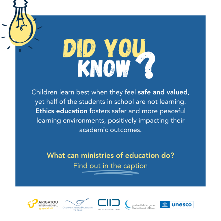 arigatou_ecp's tweet photo. Children learn best when they feel safe & valued, yet half of the students are not learning.
🚀 Ministries of education can integrate #EthicsEducation into national policies, curricula, teacher training & programs, to help improve learning outcomes.
#TransformingEducation https://t.co/KBkgrPxO1h