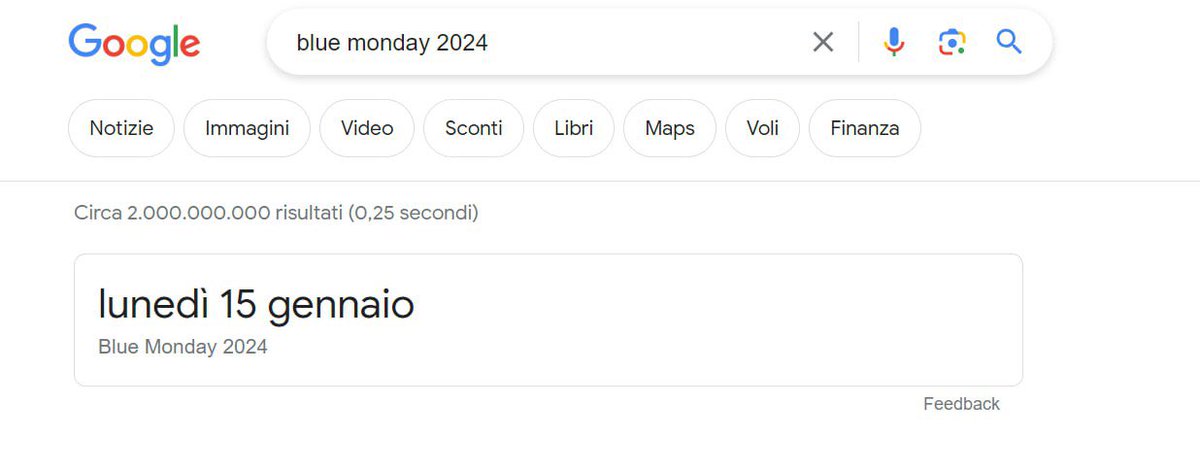 simoneloru's tweet photo. Non so quando sia il blue monday ma penso sia proprio oggi.

Due secondi dopo su Google: https://t.co/Vj86LY1L8M