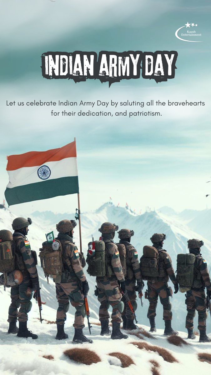 Indian Army Day reminds us that we are safe and happy, because we have our army protecting the borders. Our heartfelt salute to the soldiers of the country. #ArmyDay #ArmyDay2024 #KaashEntertainment