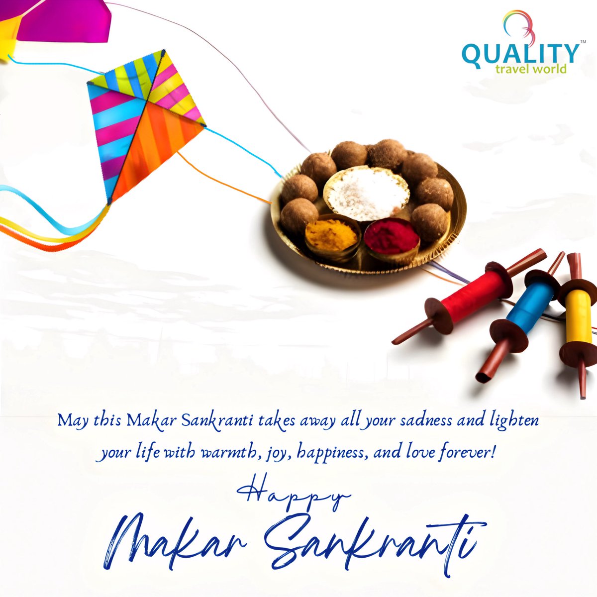 QualityPvt's tweet photo. May the festival of Makar Sankranti bring you the sweetness of tilgul, the warmth of the sun and may your aspirations reach new heights like the kites in the sky. 
Wish you all a very Happy Makar Sankranti 🪁✨ https://t.co/WUdhZ0EXZA