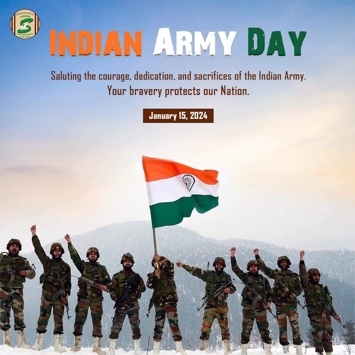 थल सेना दिवस पर अदम्य साहस बहादुरी और पराक्रम की परिचायक भारतीय थल सेना के सैनिकों को मेरा सादर नमन एवं भारतीय थल सेना दिवस की हार्दिक बधाई एवं शुभकामनाएं💐🇮🇳🙏 
#थल_सेना_दिवस #IndianArmy #drpriyankamaurya