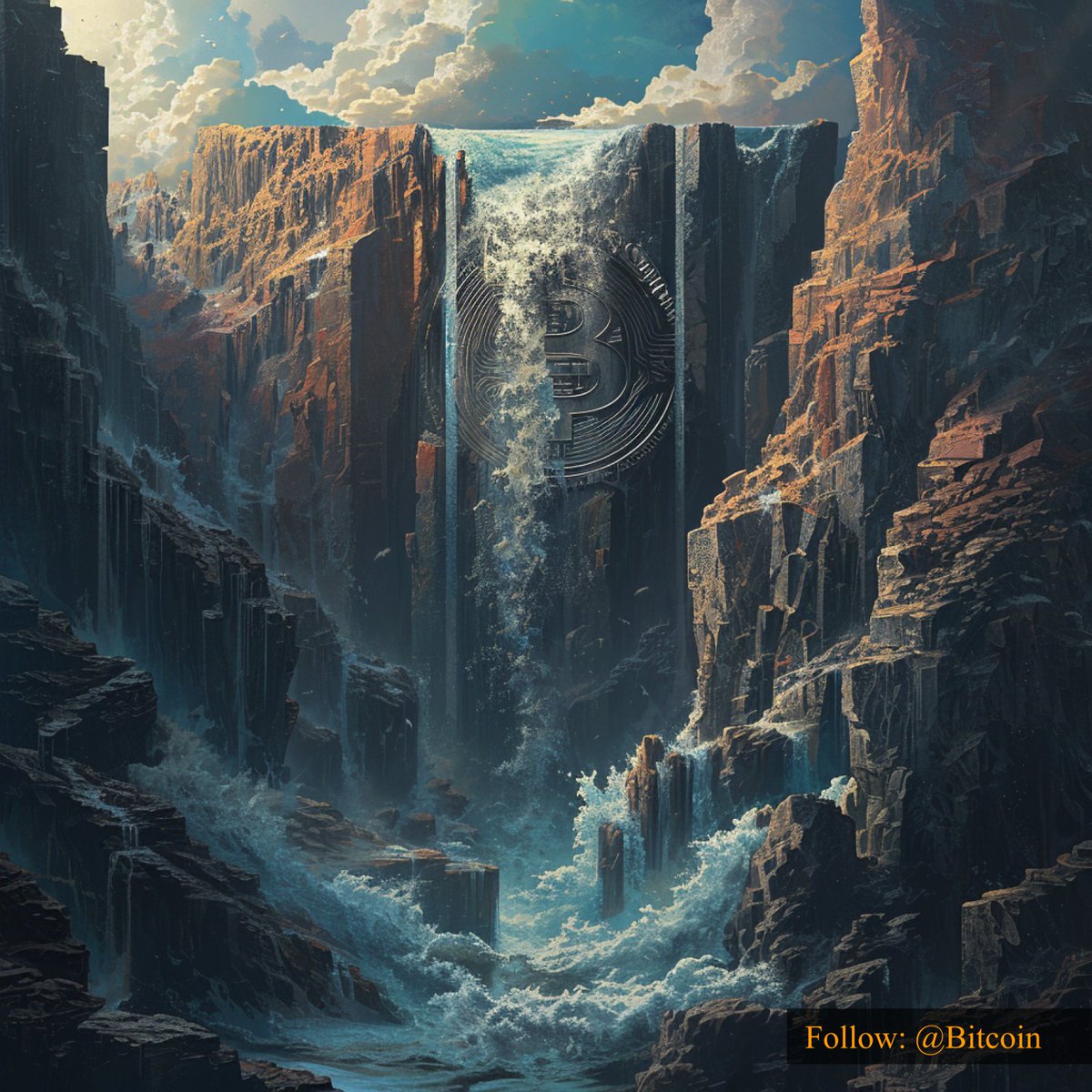 Bitcoin's tweet photo. Like a powerful waterfall, #Bitcoin flows through the financial landscape, reshaping the currents of traditional currency. 💧🌊 #BitcoinCascade https://t.co/oMUQuP7Ydg